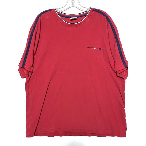 Vintage Tommy Hilfiger Shirt Red White Blue Cotton Embroidered Logo Y2K Mens XL - Picture 1 of 7